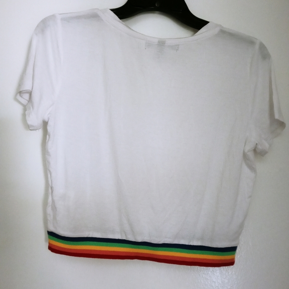 Derek Heart Juniors White color w/multicolor banded hem S/Sleeve T-shirt S 180 - Picture 5 of 6